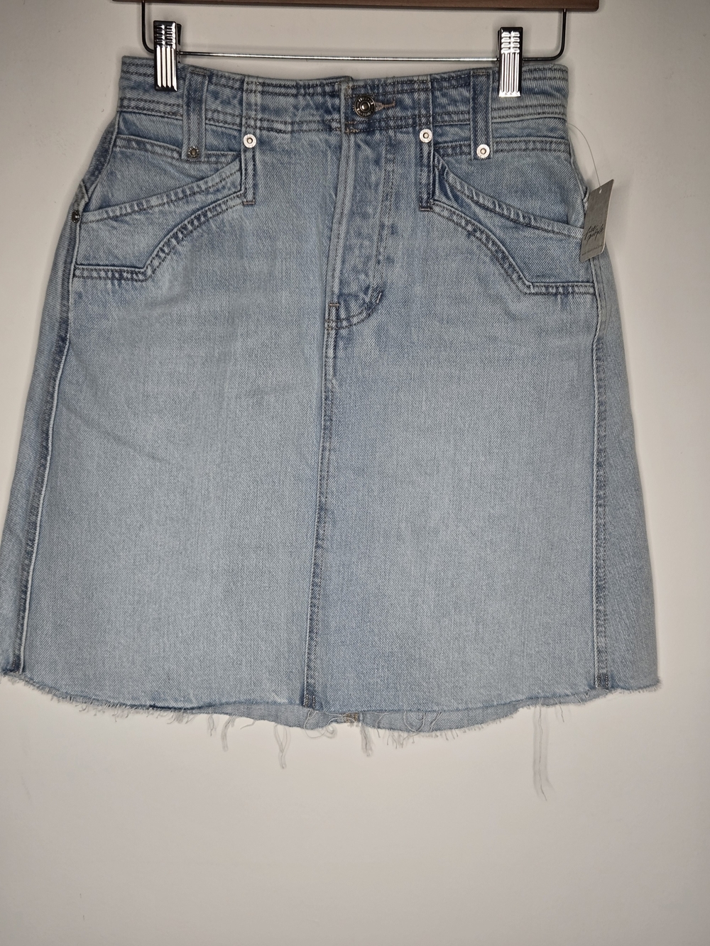 NWT Free People We The Free Suzy Denim Skirt Frayed Raw Hem Blue Sun Stoned 27 - Picture 5 of 16